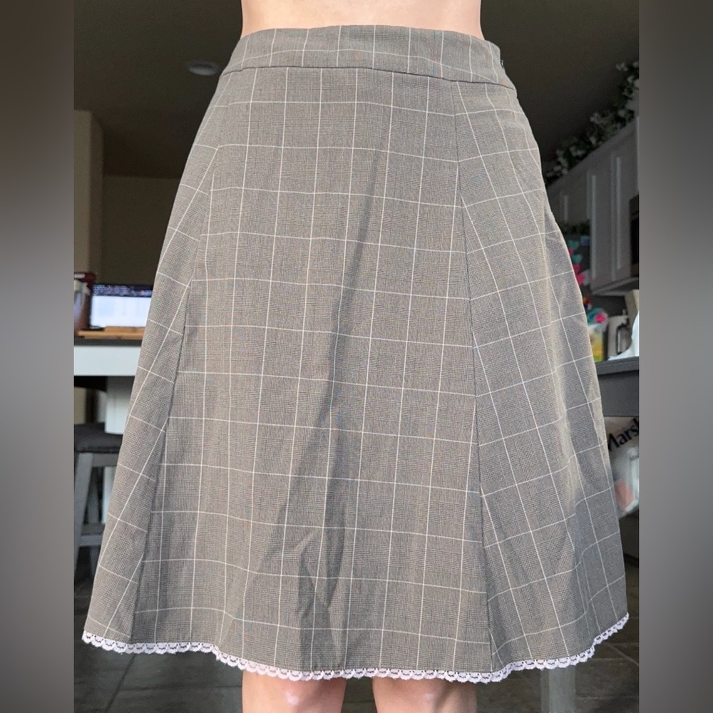 Vintage Brown Plaid Lace Trim Old Navy Checkered Skirt 2